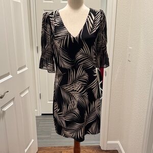 White House Black Market Black and Cream Palm Print Dress